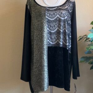 NWT - Style & Co. - Black, Gold, Cream Patchwork Long Sleeve Top, 3X